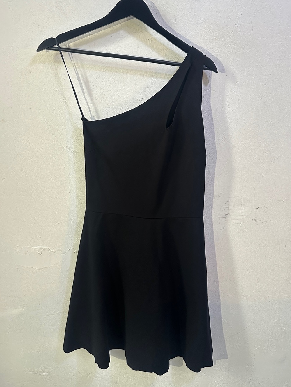 AQUA Black One Shoulder Fit & Flare Mini Dress Women’s Size S Stretch Cocktail